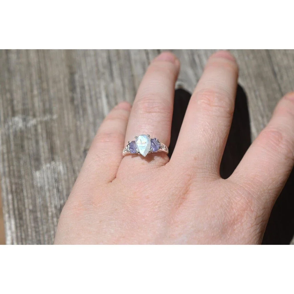 Engagement ring Moonstone and tanzanite ring American made